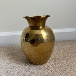 Vintage Hammered Brass Ruffled Vase